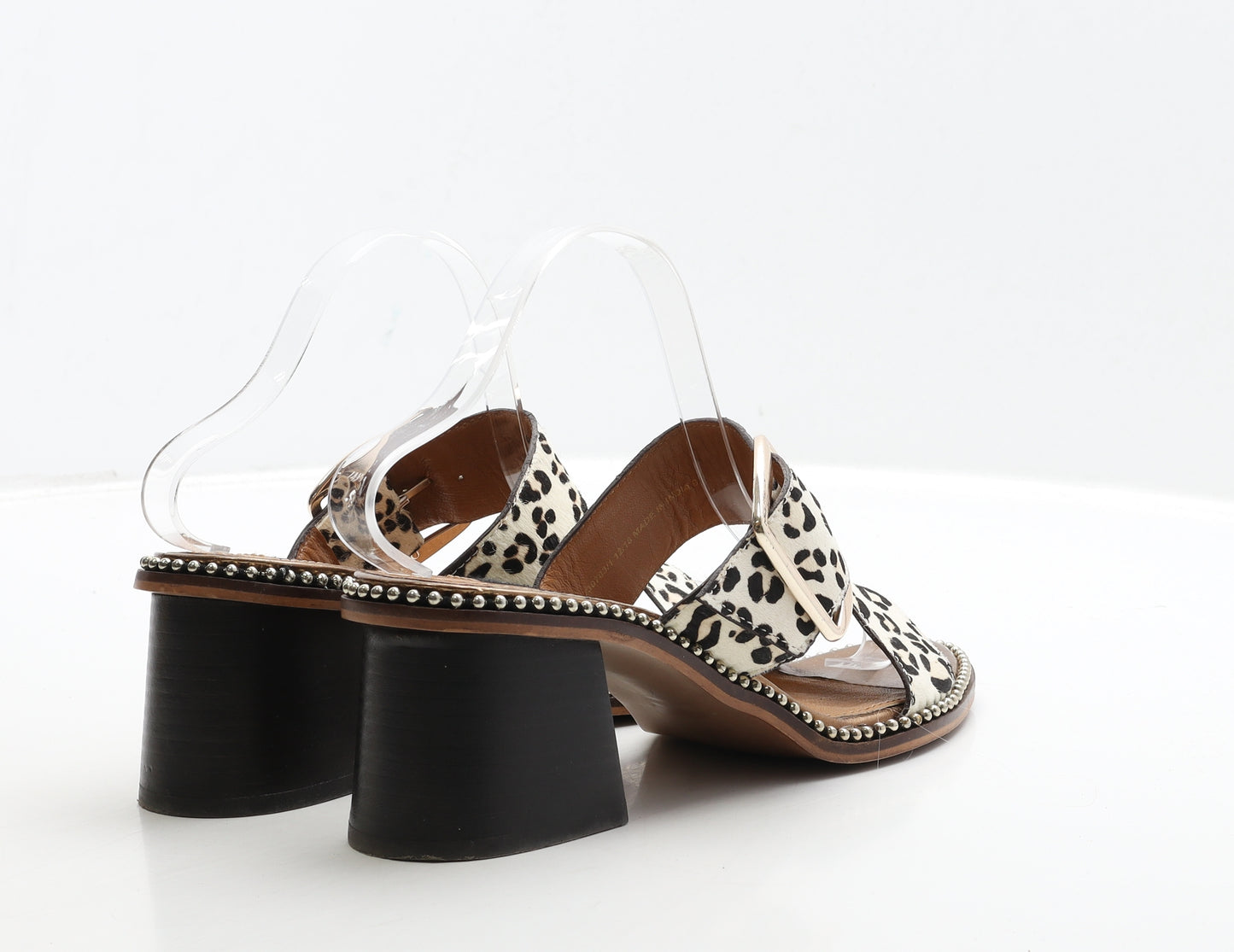 River Island Womens Beige Animal Print Leather Mule Heel UK 7 40