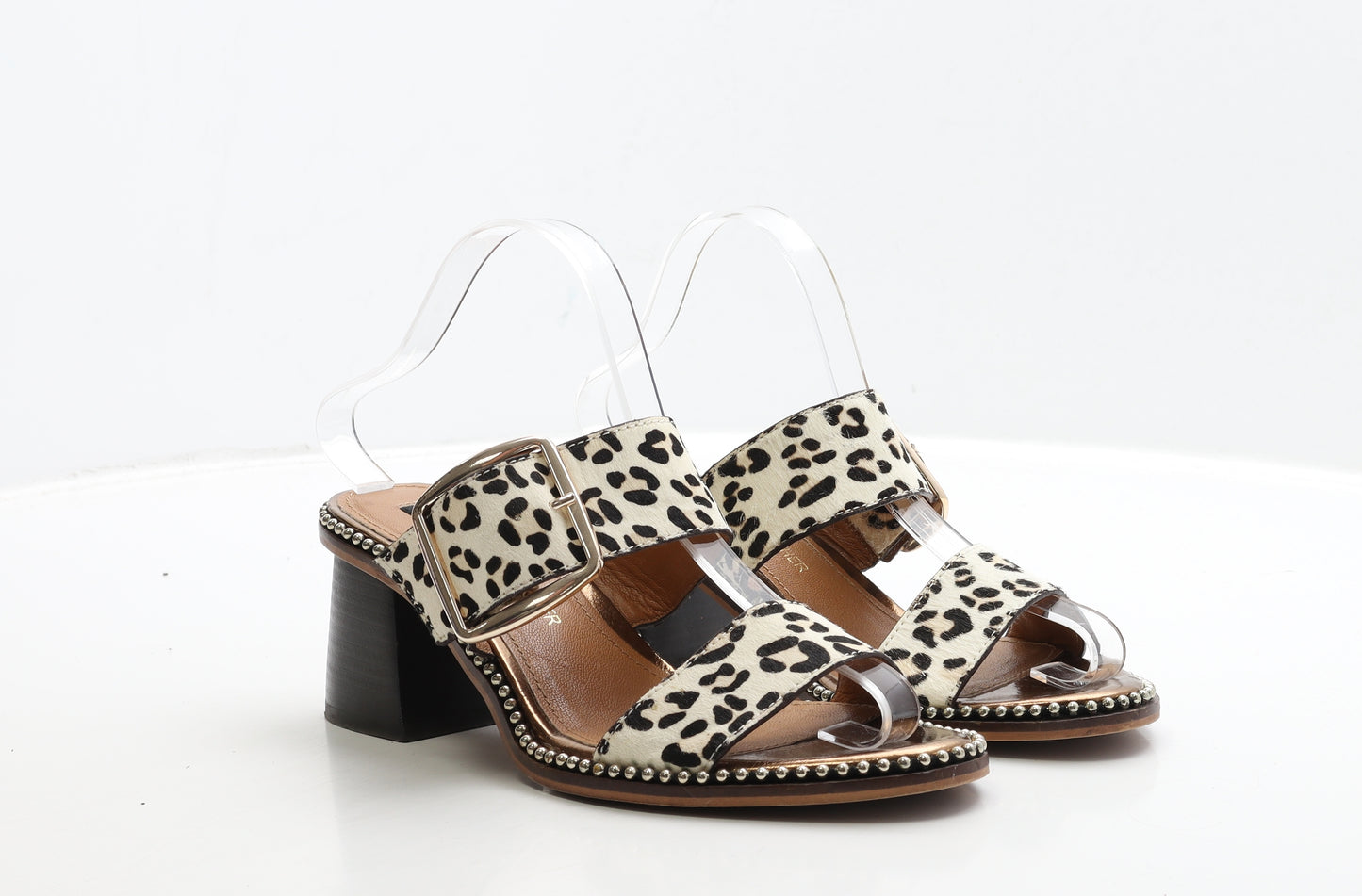 River Island Womens Beige Animal Print Leather Mule Heel UK 7 40