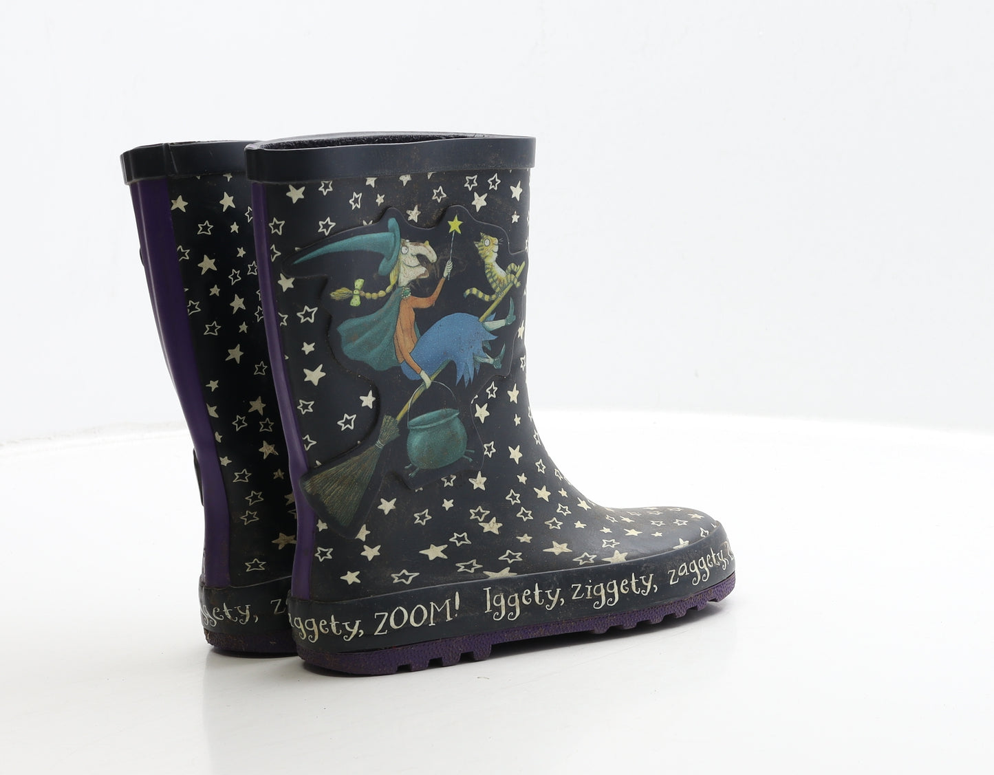 TU Girls Black Rubber Wellies Boot UK 11 - Room On the Broom