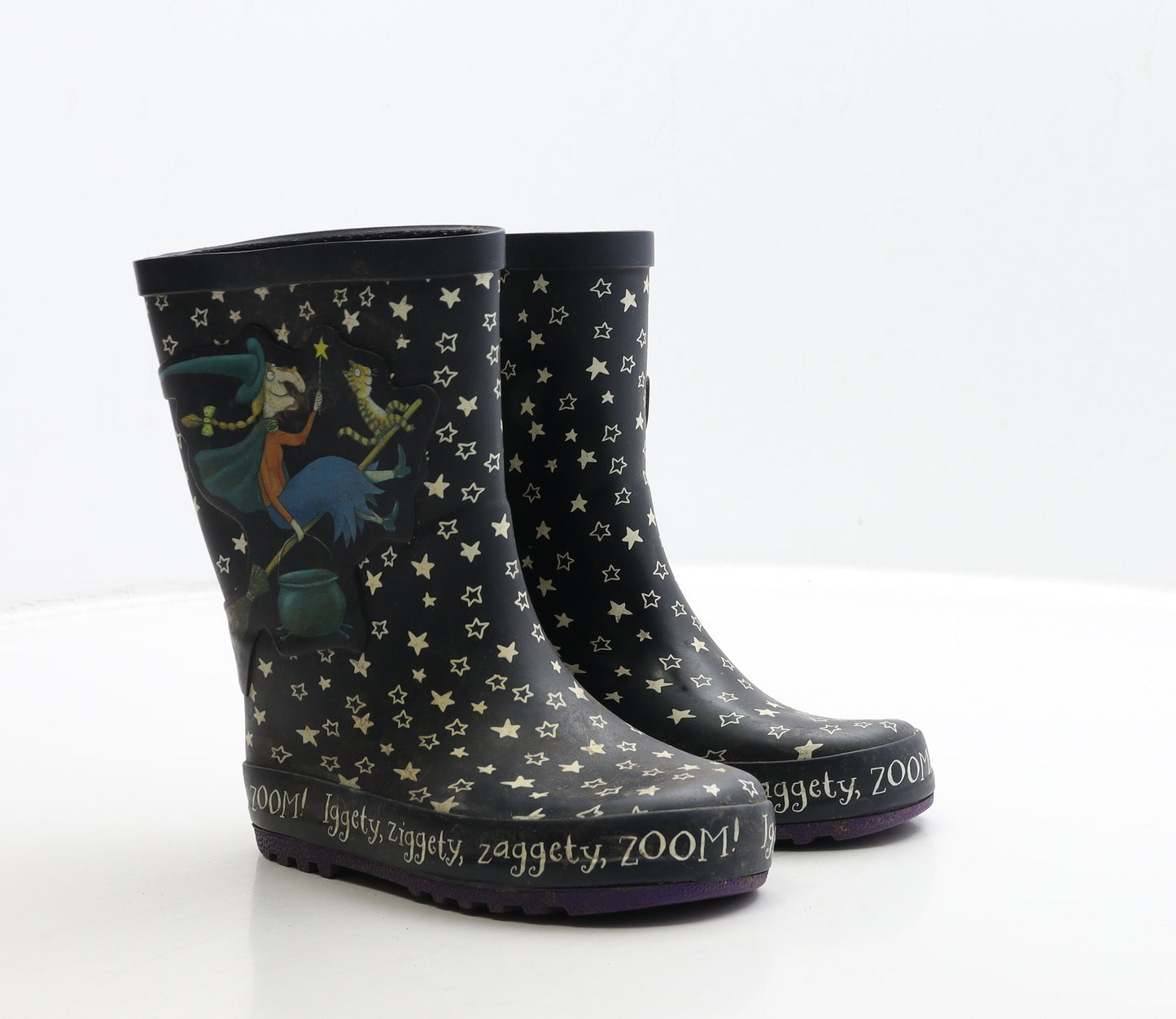 TU Girls Black Rubber Wellies Boot UK 11 - Room On the Broom
