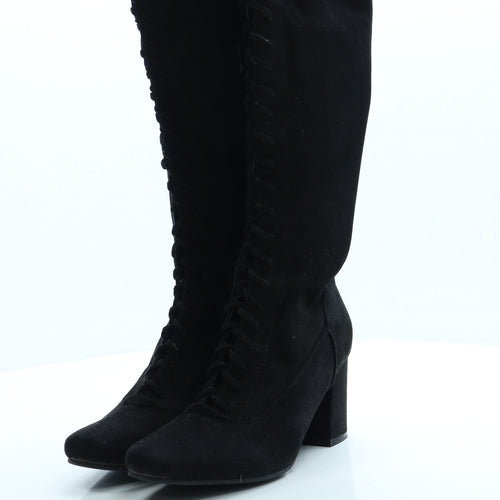 Glossy Womens Black Suede Sock Boot UK 6 39