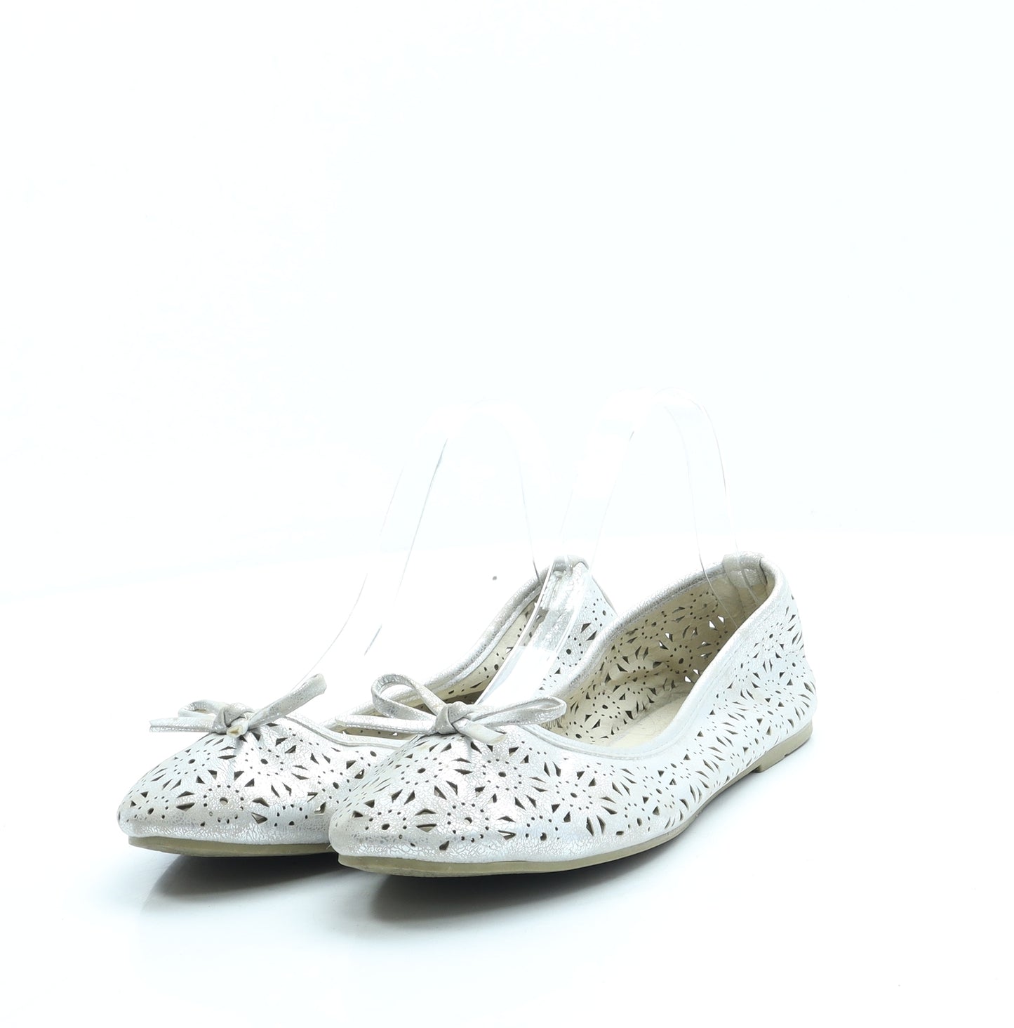 Spot On Womens Silver Geometric Polyester Ballet Flat UK 5