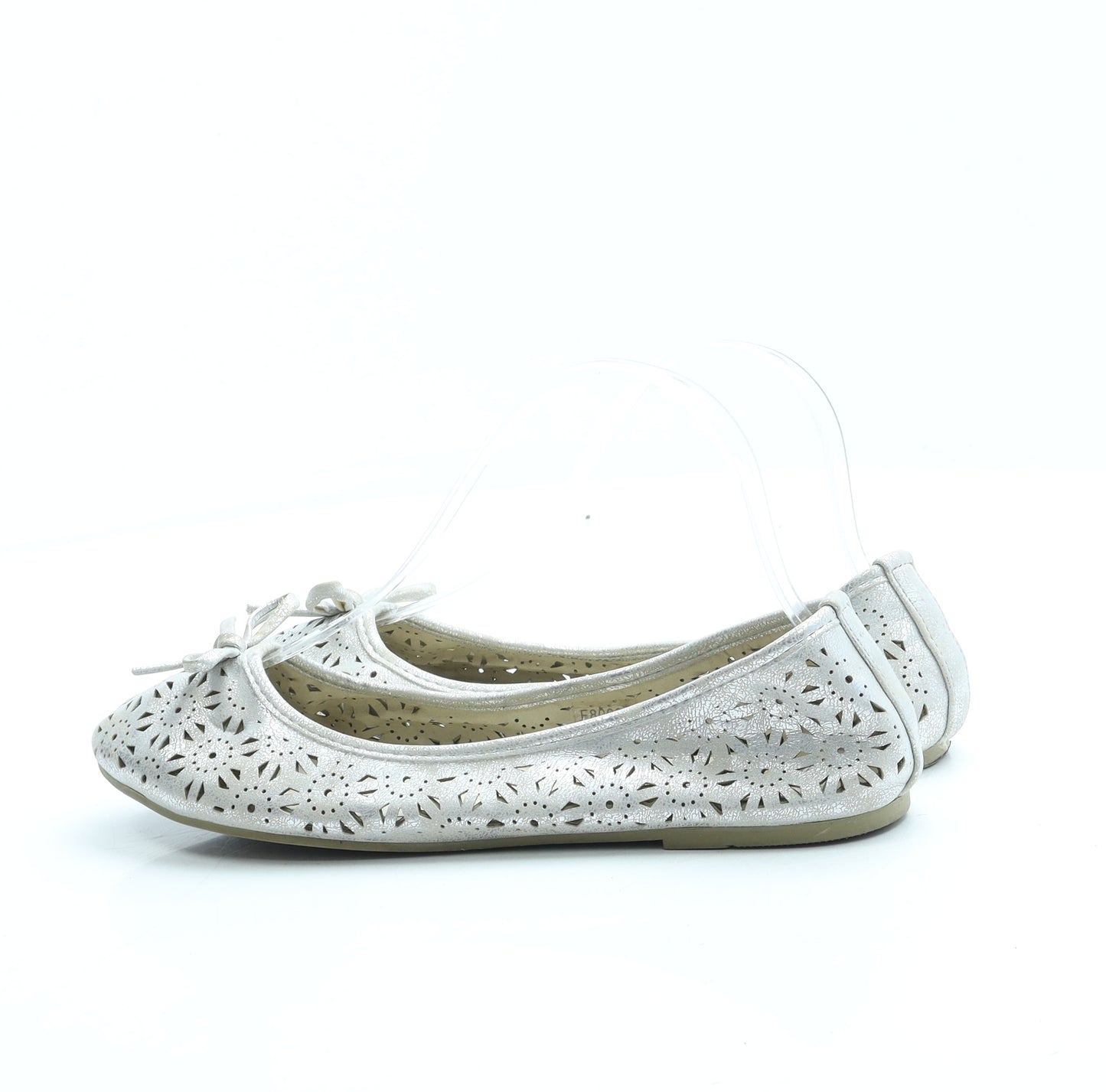 Spot On Womens Silver Geometric Polyester Ballet Flat UK 5