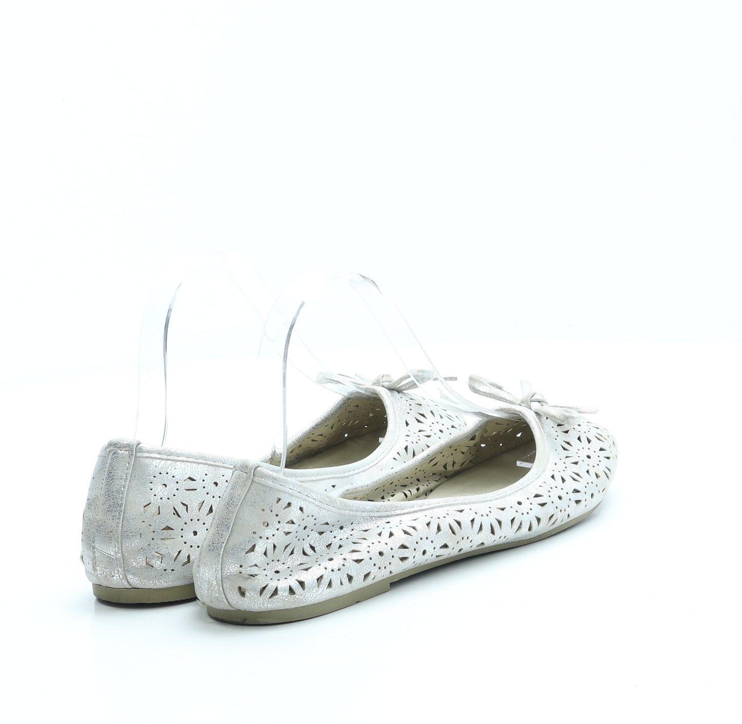 Spot On Womens Silver Geometric Polyester Ballet Flat UK 5