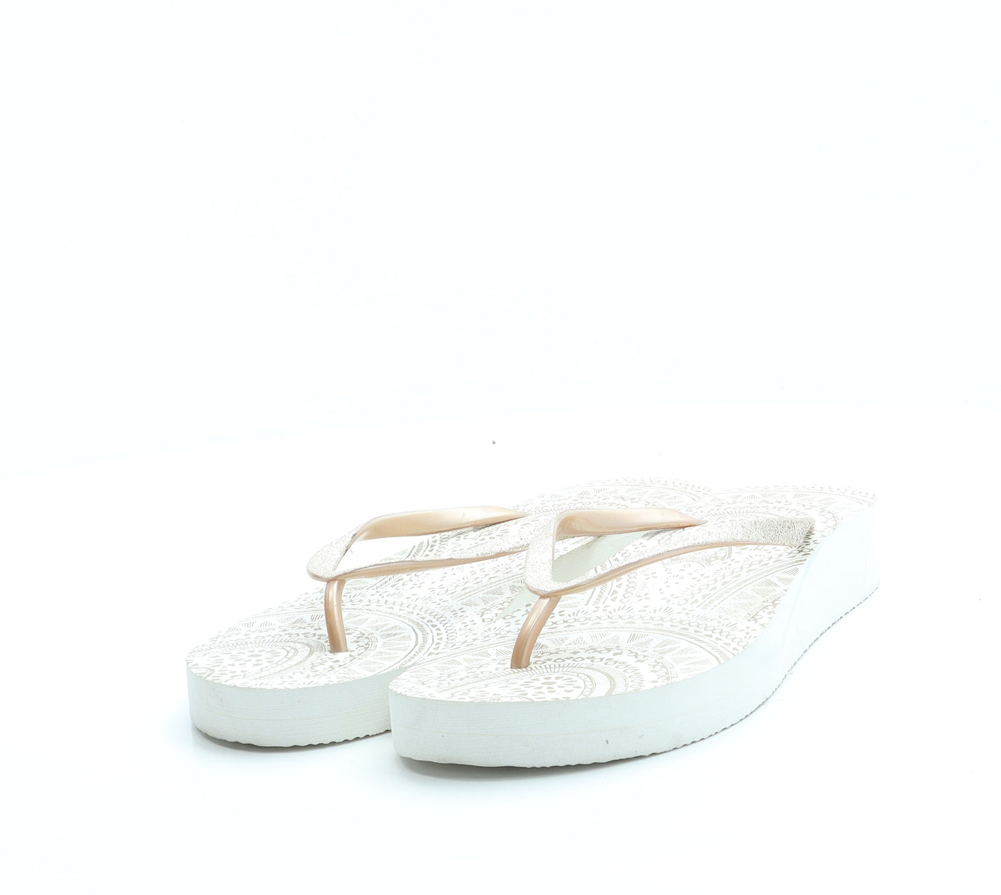 Preworn Womens White Geometric Rubber Thong Sandal UK 7