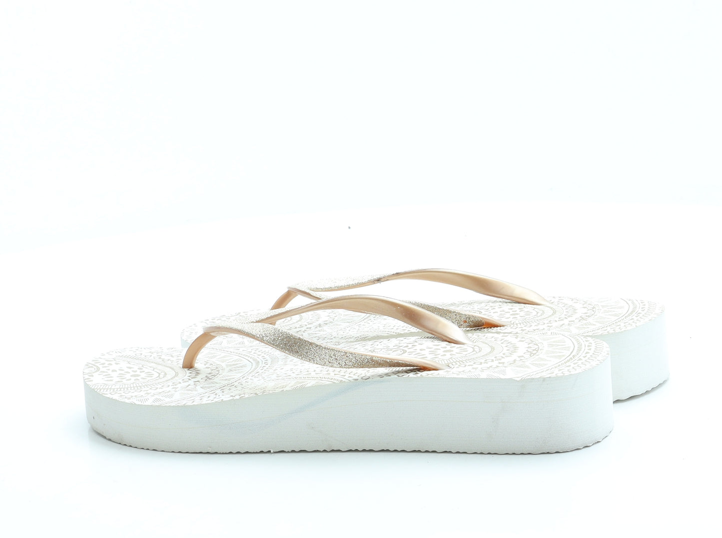 Preworn Womens White Geometric Rubber Thong Sandal UK 7