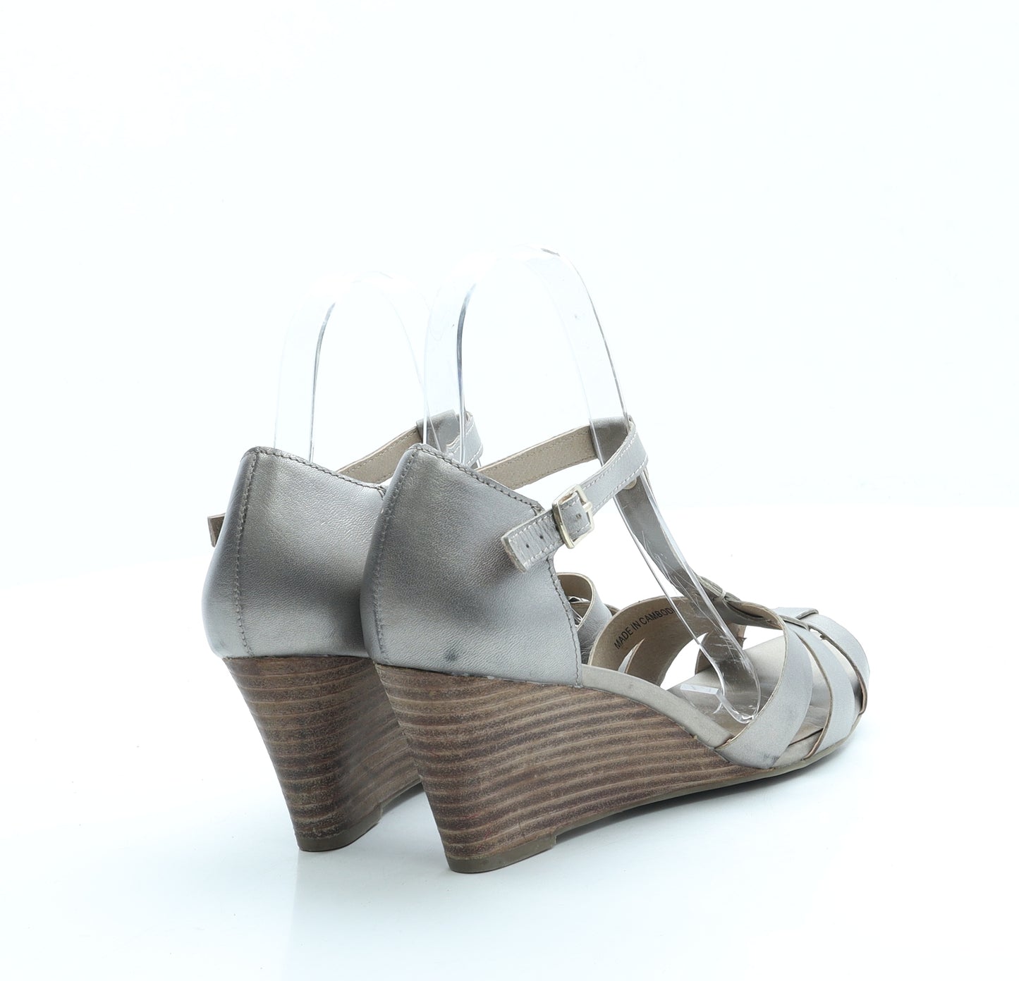 FootGlove Womens Silver Leather Strappy Heel UK 5 - Wide Fit