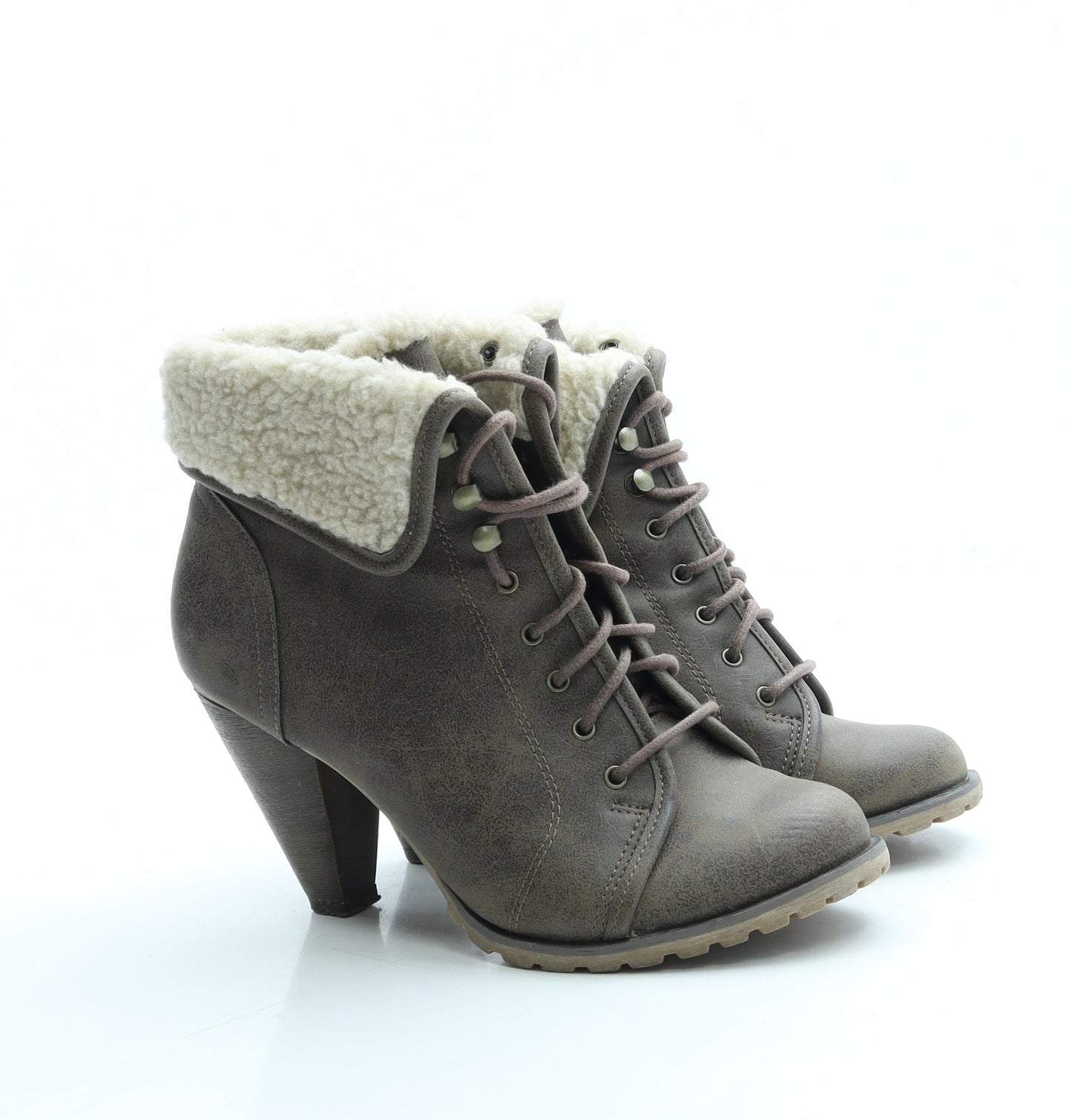 New Look Womens Brown Leather Bootie Boot UK 4 37