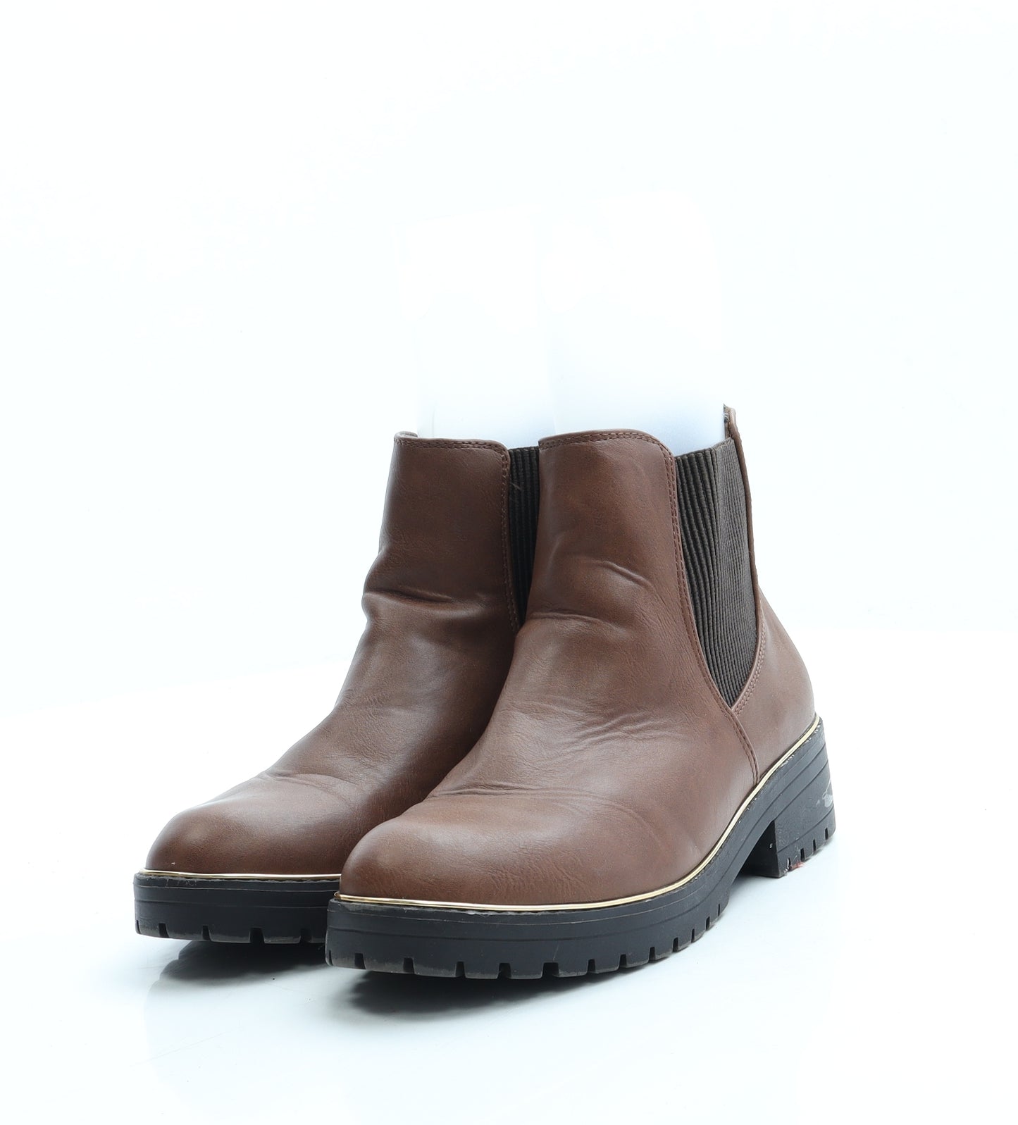 New Look Womens Brown Leather Chelsea Boot UK 4 37 - Wide Fit