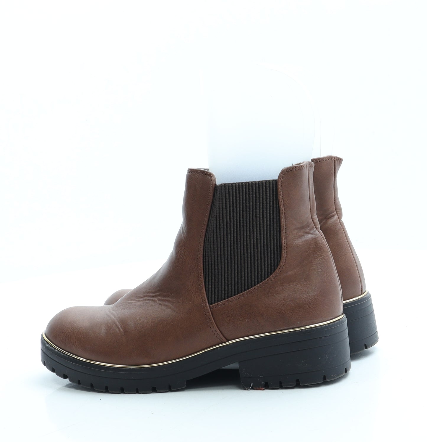 New Look Womens Brown Leather Chelsea Boot UK 4 37 - Wide Fit
