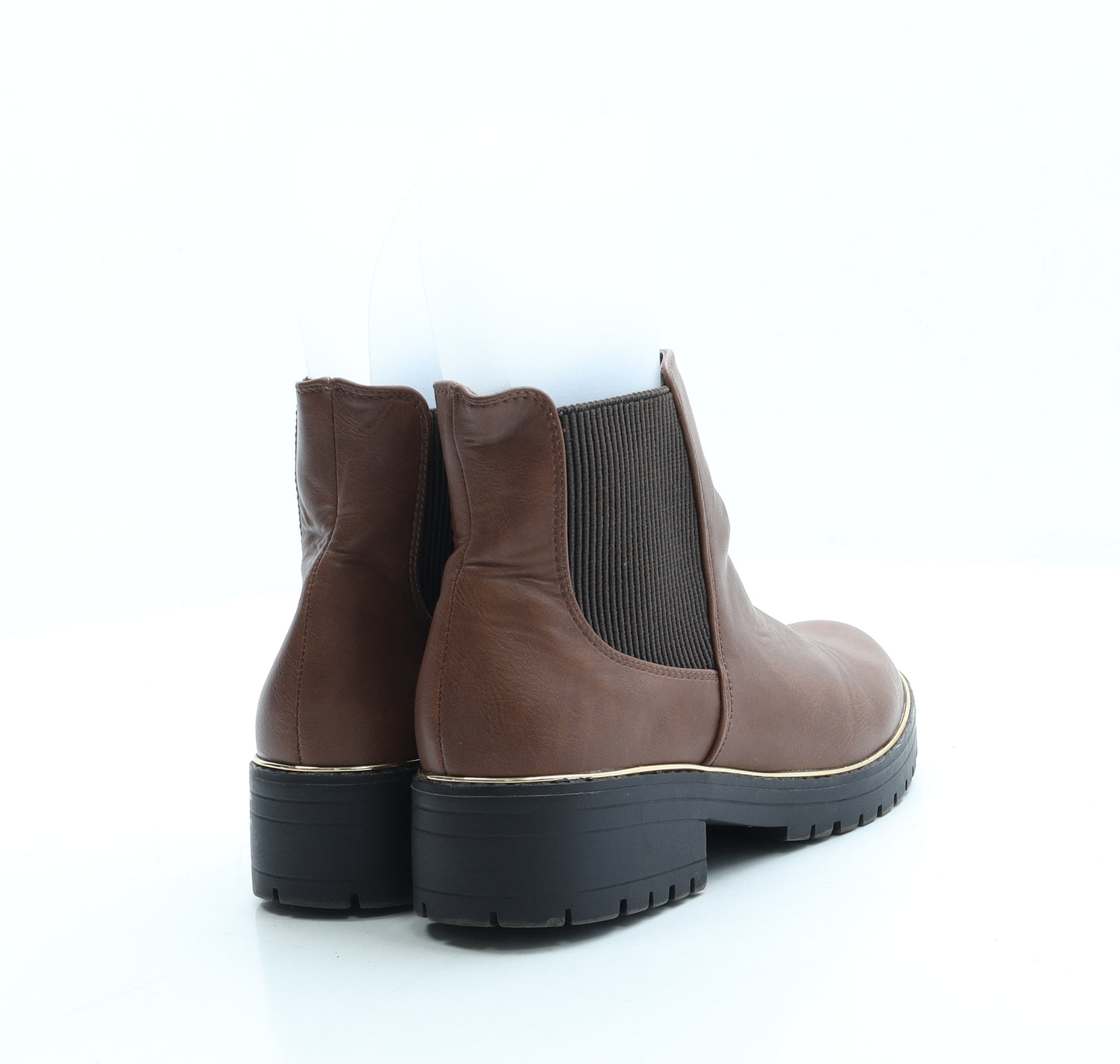 New Look Womens Brown Leather Chelsea Boot UK 4 37 - Wide Fit