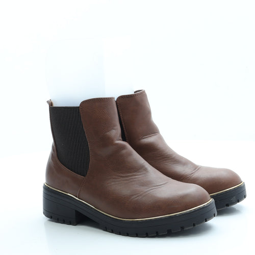 New Look Womens Brown Leather Chelsea Boot UK 4 37 - Wide Fit