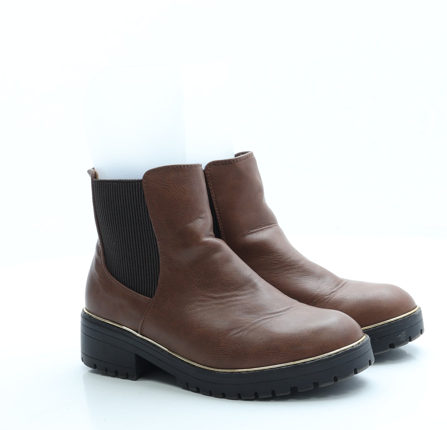 New Look Womens Brown Leather Chelsea Boot UK 4 37 - Wide Fit
