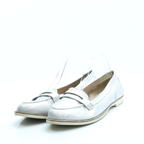 Papaya Womens Silver Leather Loafer Flat UK 7 41