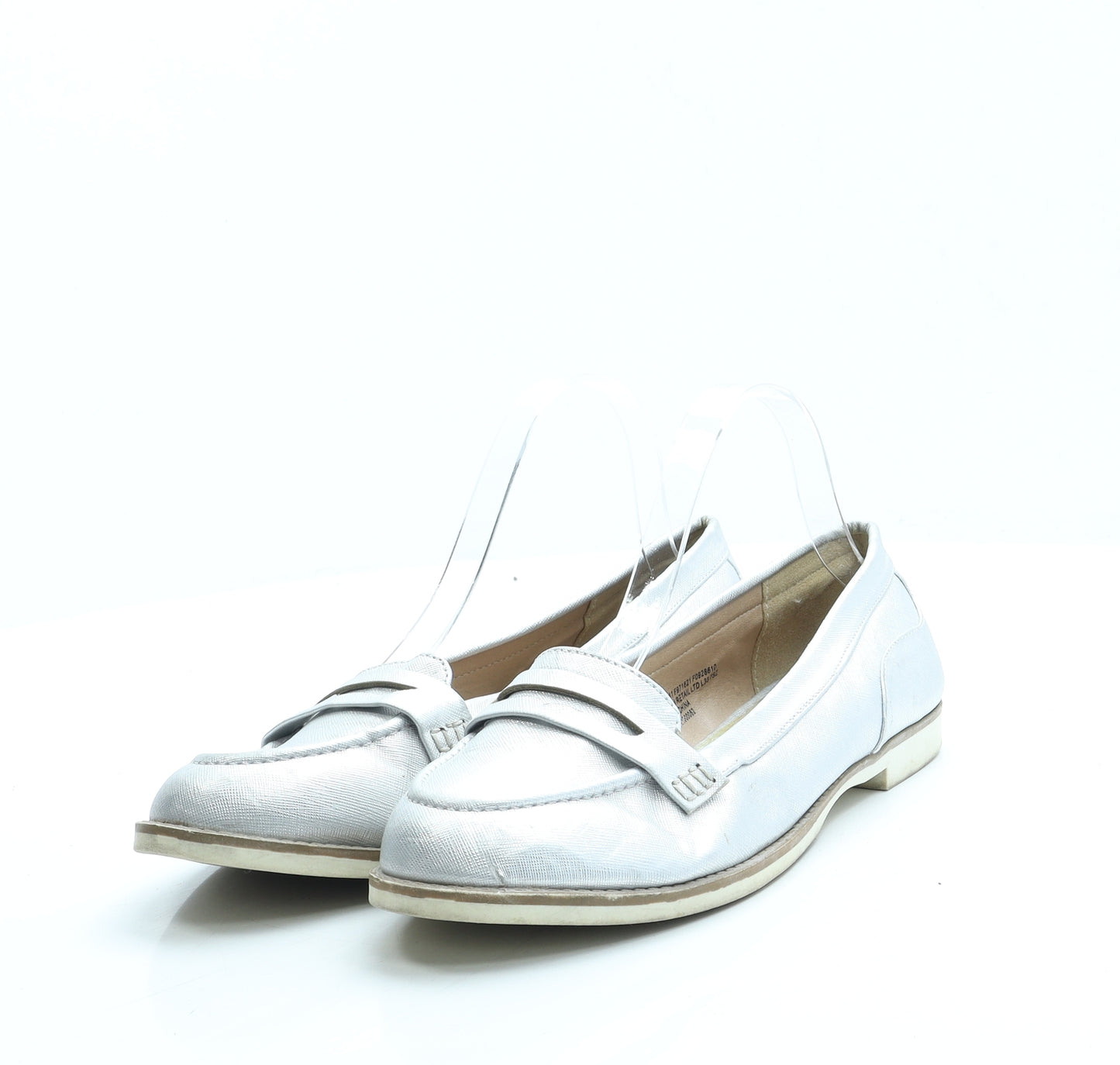 Papaya Womens Silver Leather Loafer Flat UK 7 41