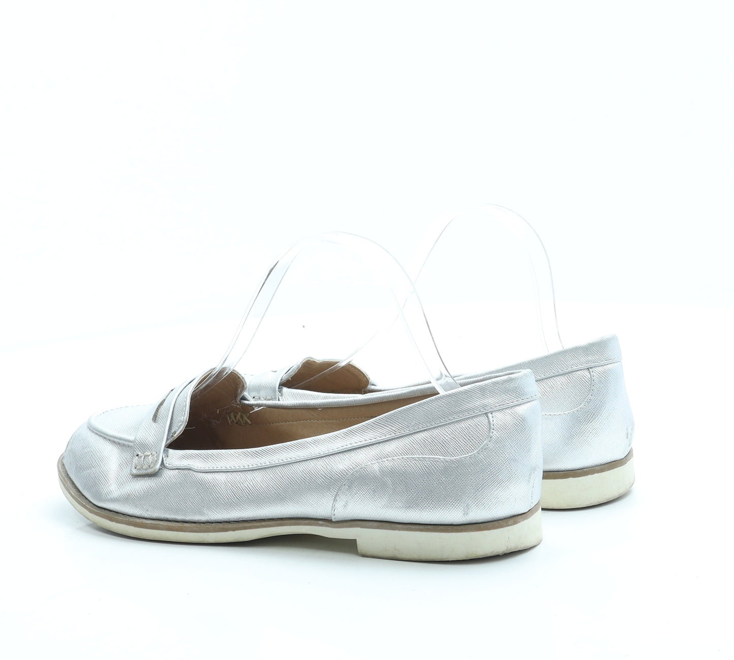 Papaya Womens Silver Leather Loafer Flat UK 7 41