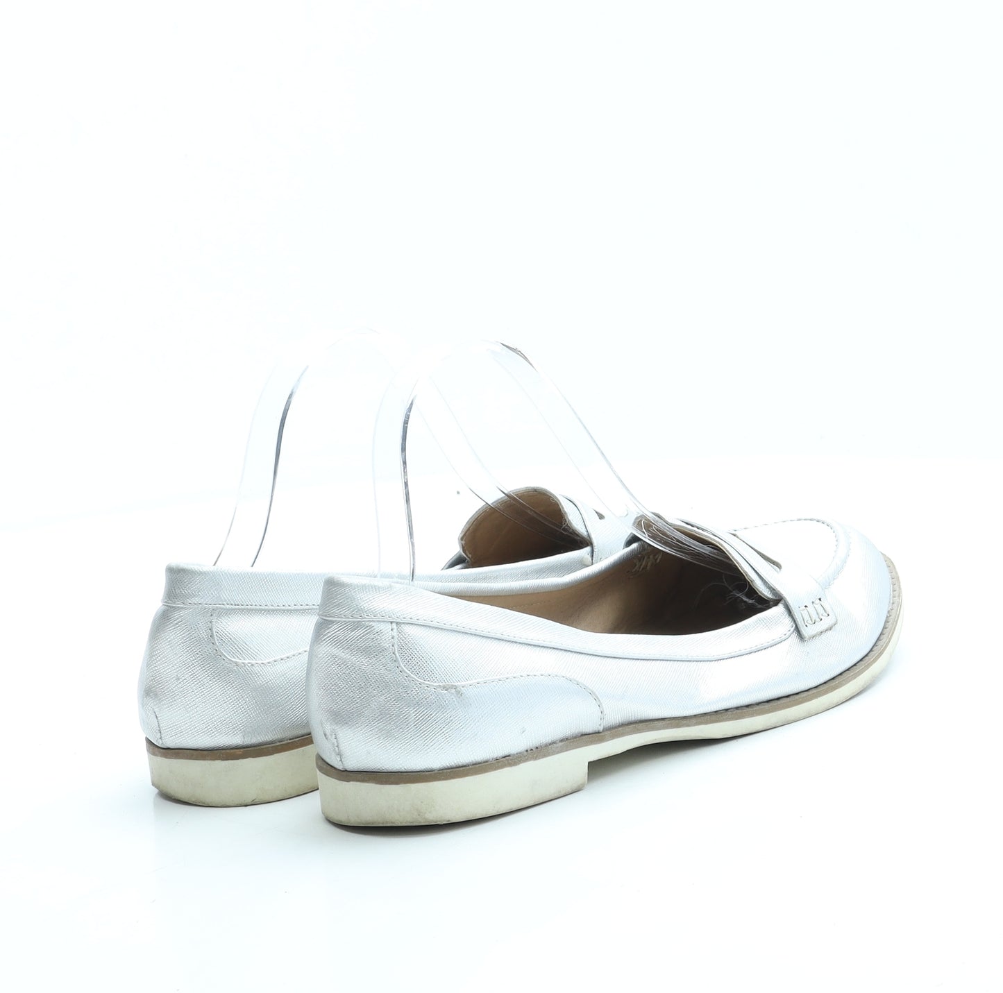 Papaya Womens Silver Leather Loafer Flat UK 7 41