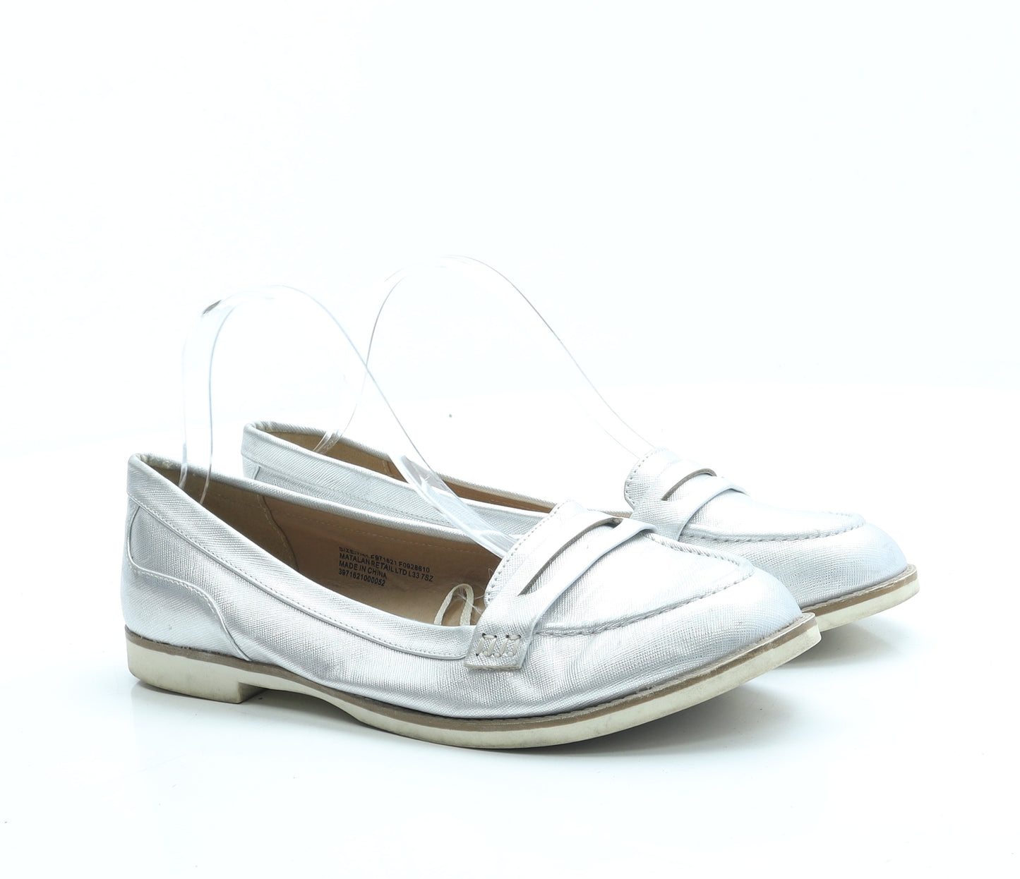 Papaya Womens Silver Leather Loafer Flat UK 7 41
