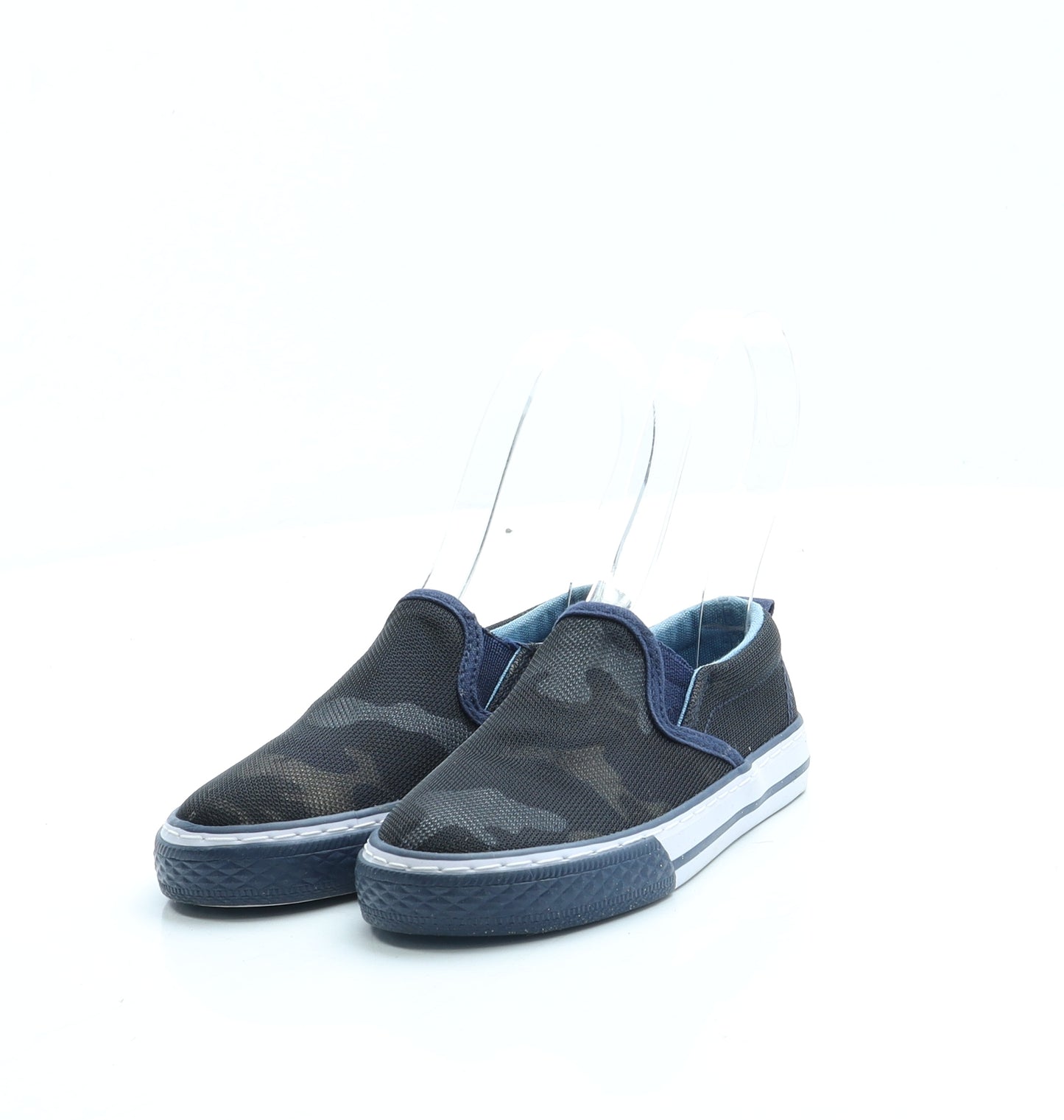 F&F Boys Blue Camouflage Fabric Slip On Trainer UK 8 26
