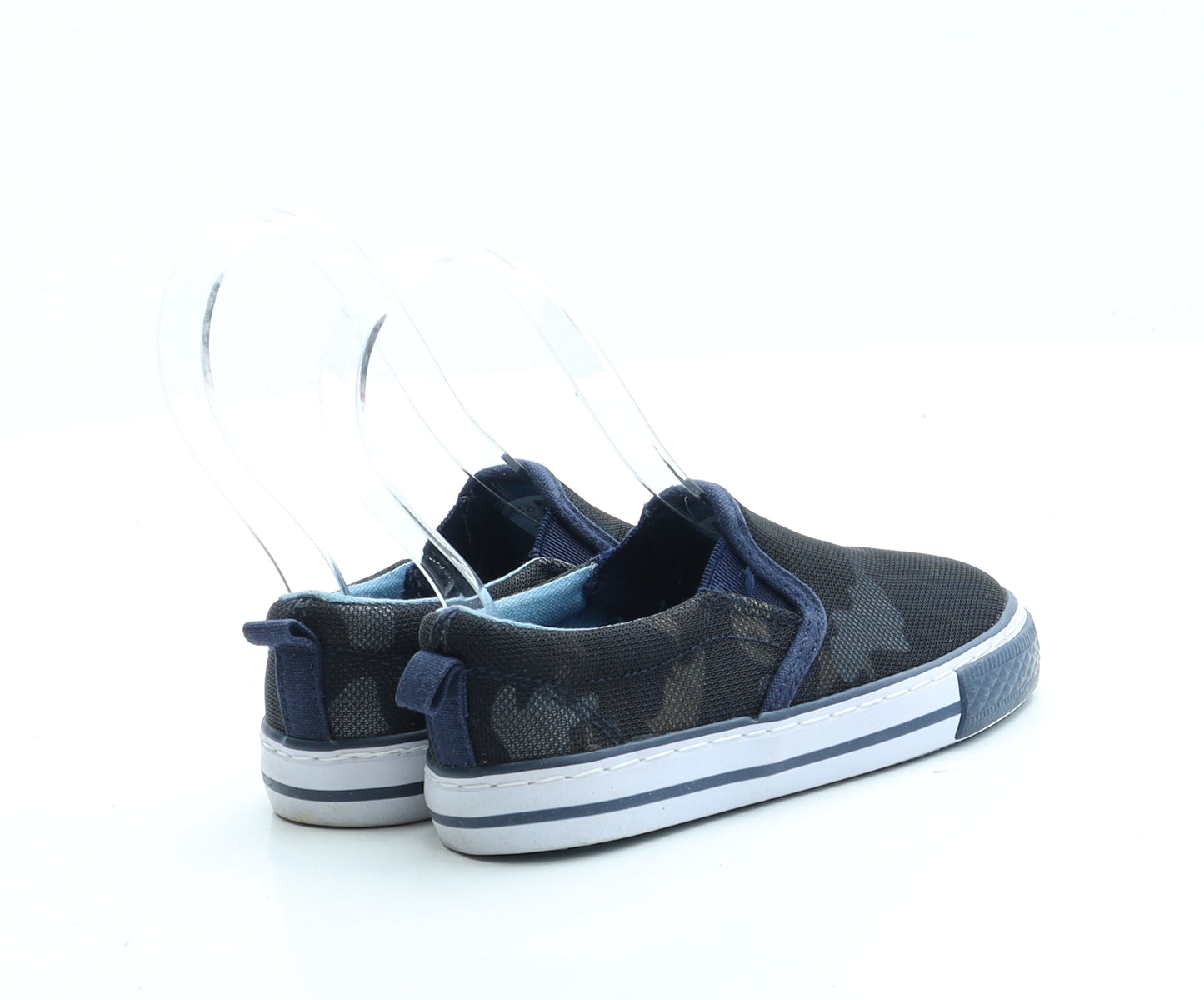 F&F Boys Blue Camouflage Fabric Slip On Trainer UK 8 26