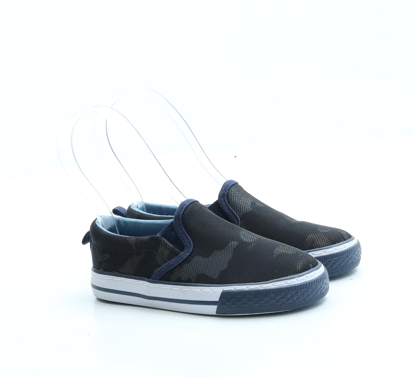 F&F Boys Blue Camouflage Fabric Slip On Trainer UK 8 26