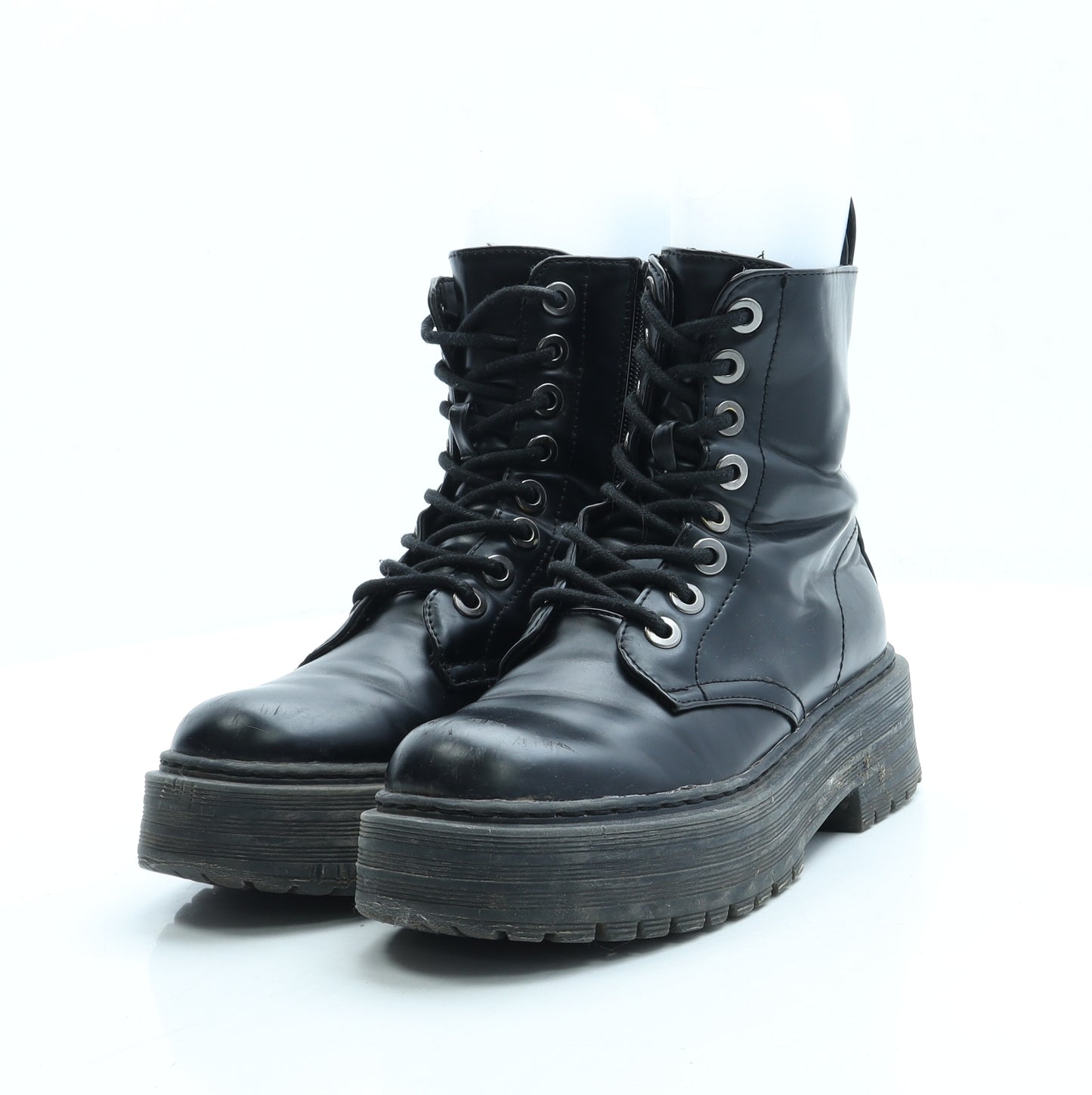 Primark Womens Black Leather Platform Boot UK 3 36 US 5