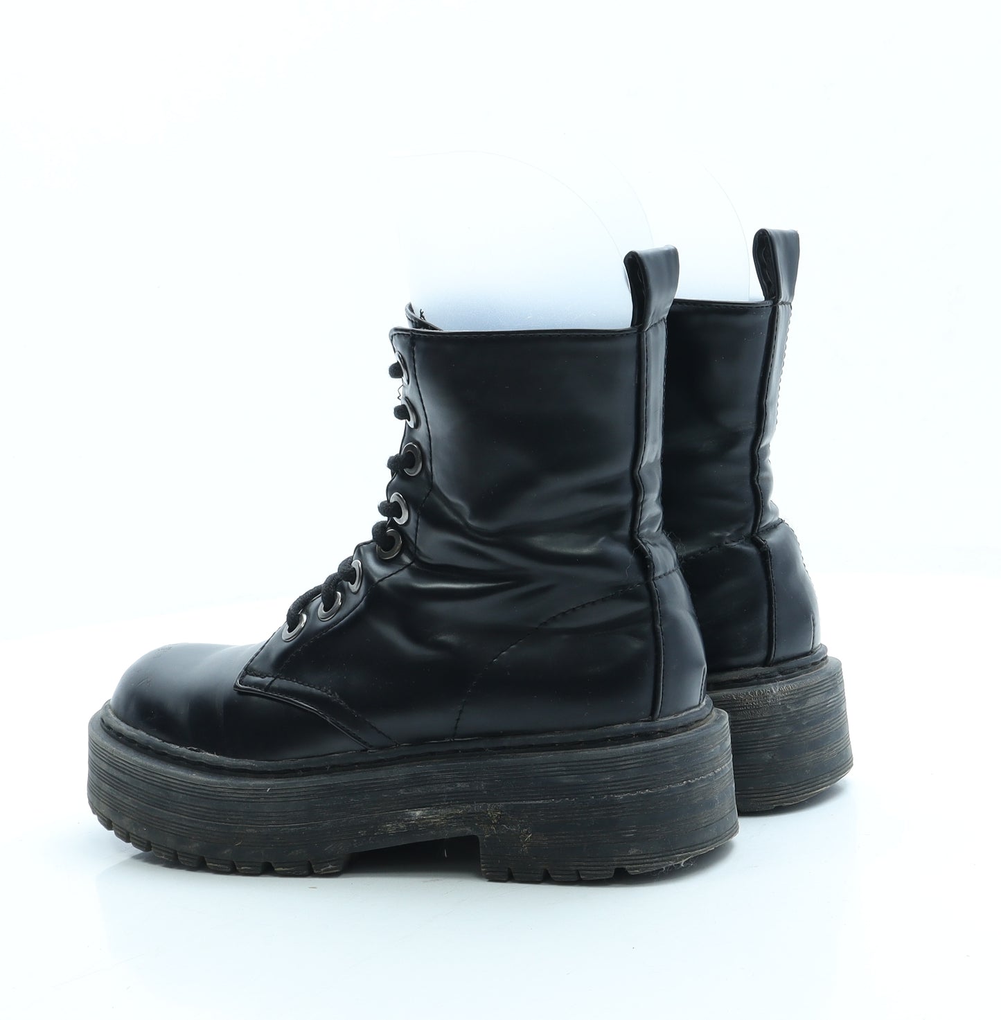 Primark Womens Black Leather Platform Boot UK 3 36 US 5