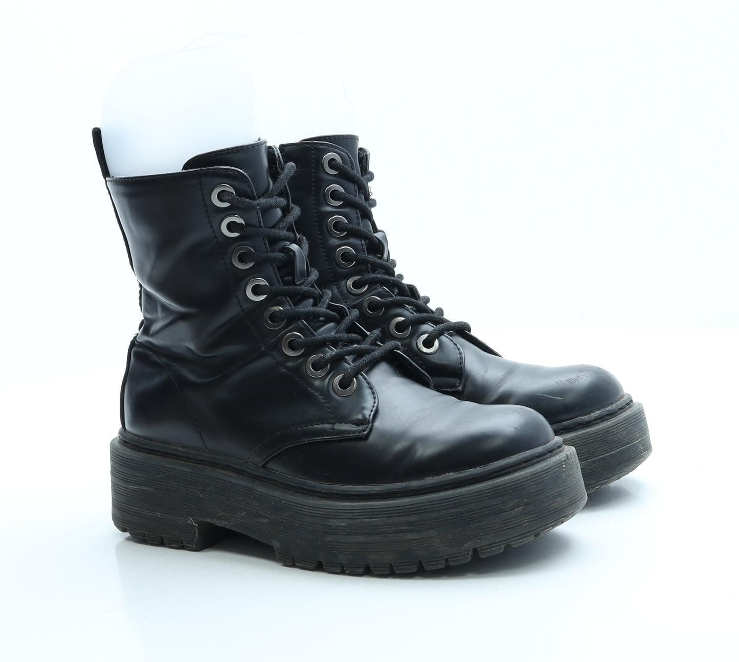 Primark Womens Black Leather Platform Boot UK 3 36 US 5