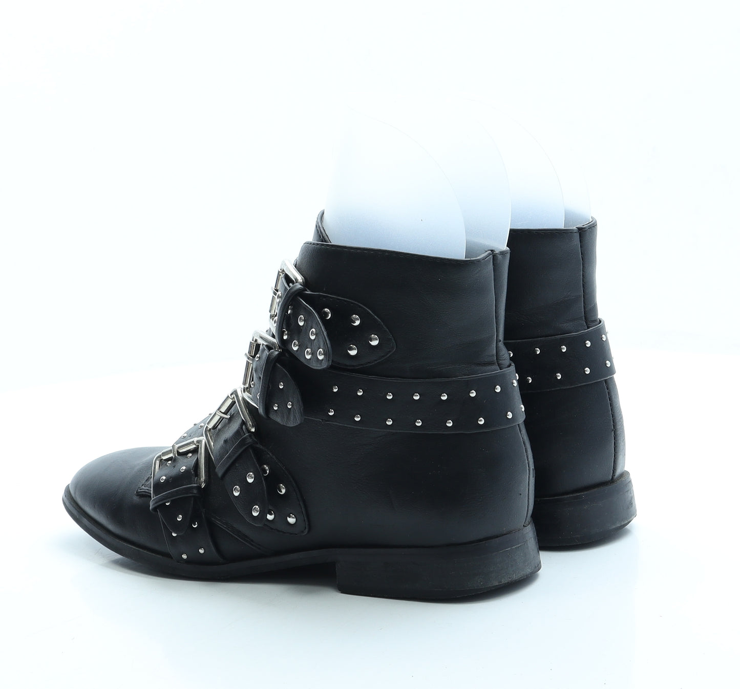 Boohoo Womens Black Leather Biker Boot UK 7 40