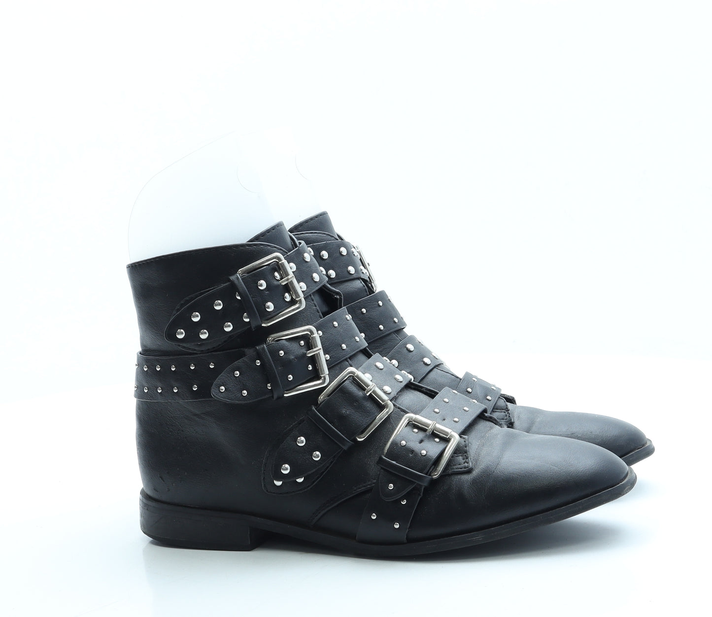 Boohoo Womens Black Leather Biker Boot UK 7 40