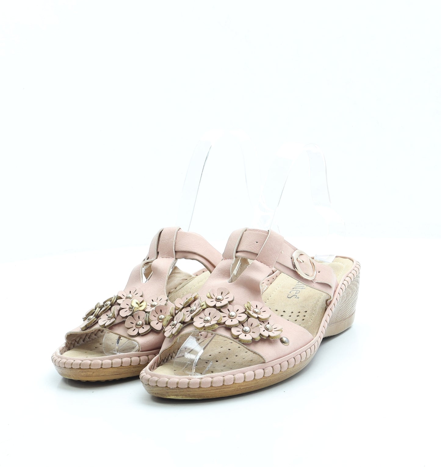 Softlites Womens Pink Floral Leather Slip On Sandal UK 4