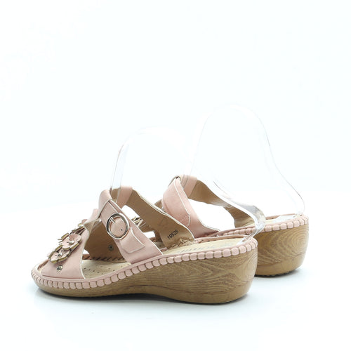 Softlites Womens Pink Floral Leather Slip On Sandal UK 4