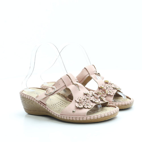 Softlites Womens Pink Floral Leather Slip On Sandal UK 4