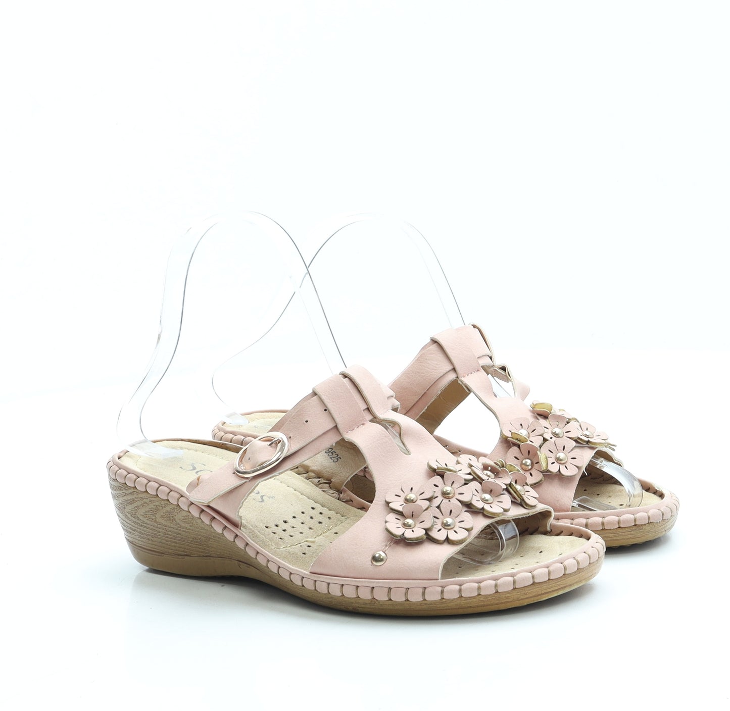 Softlites Womens Pink Floral Leather Slip On Sandal UK 4