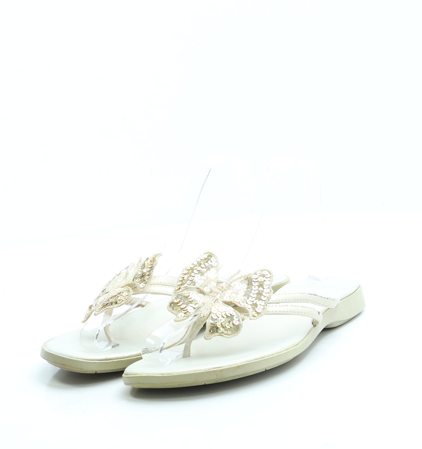 Clarks Womens Ivory Polyester Thong Sandal UK 6 - Butterfly