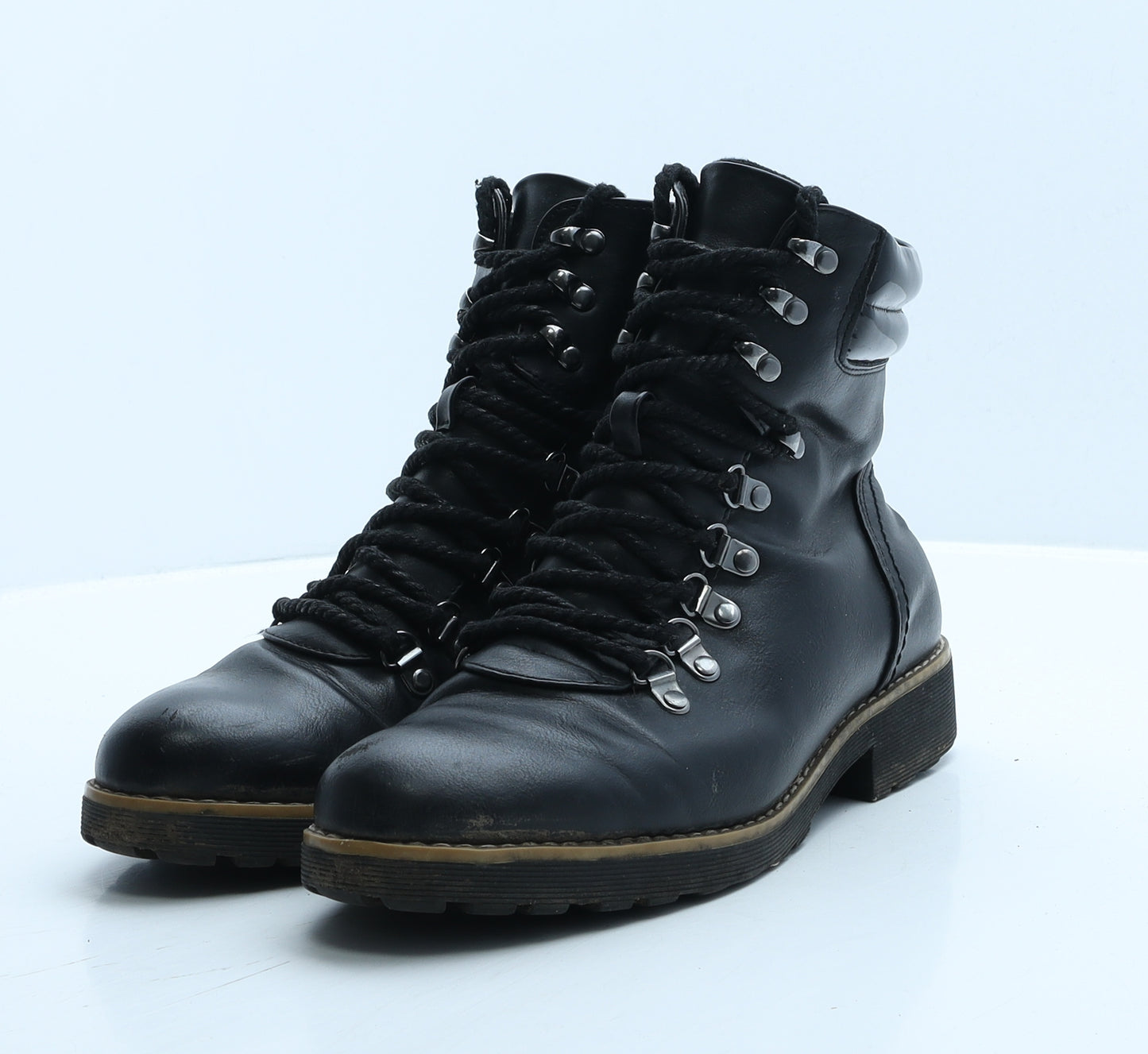 F&F Womens Black Faux Leather Combat Boot UK 7 41