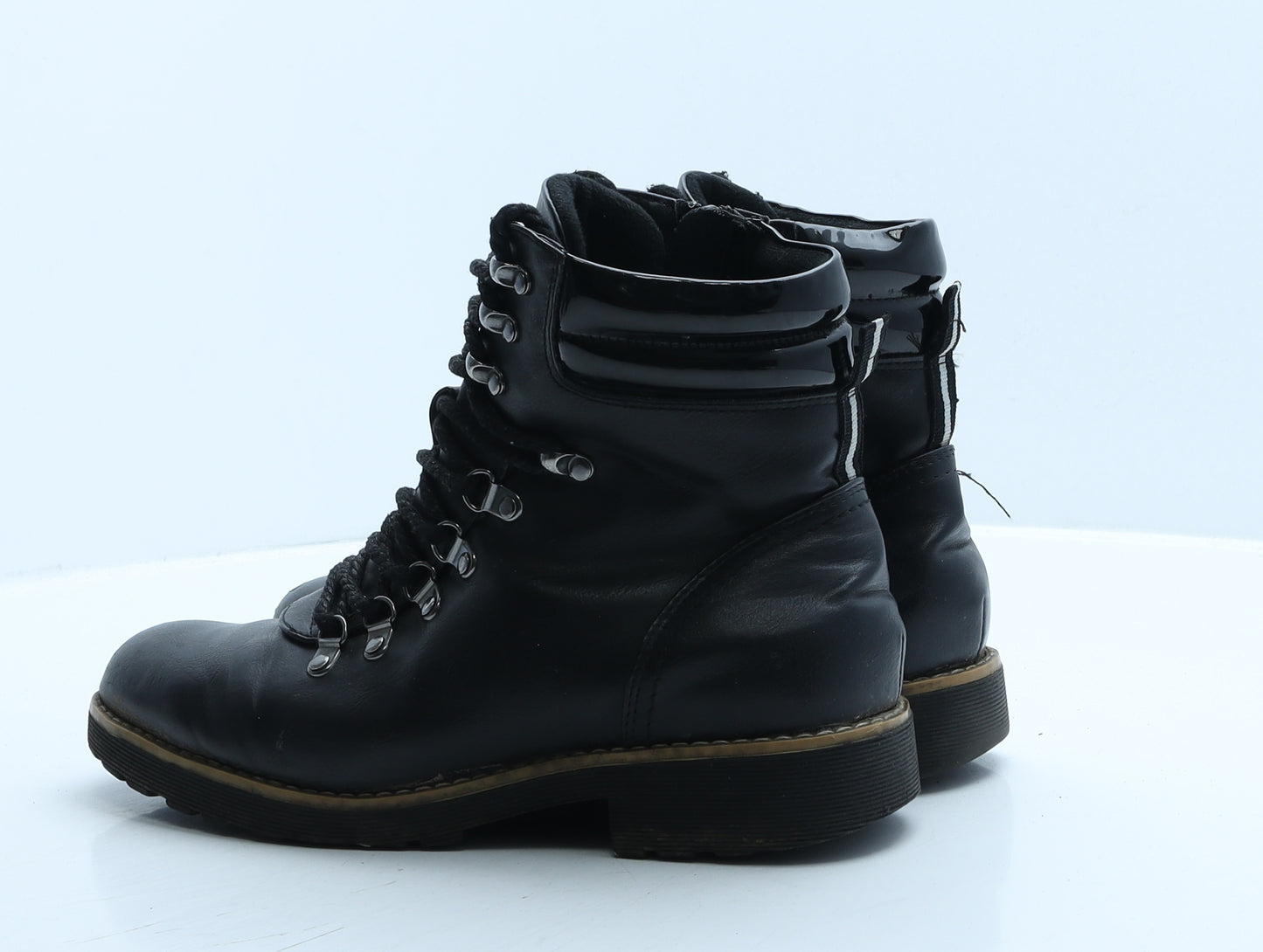 F&F Womens Black Faux Leather Combat Boot UK 7 41