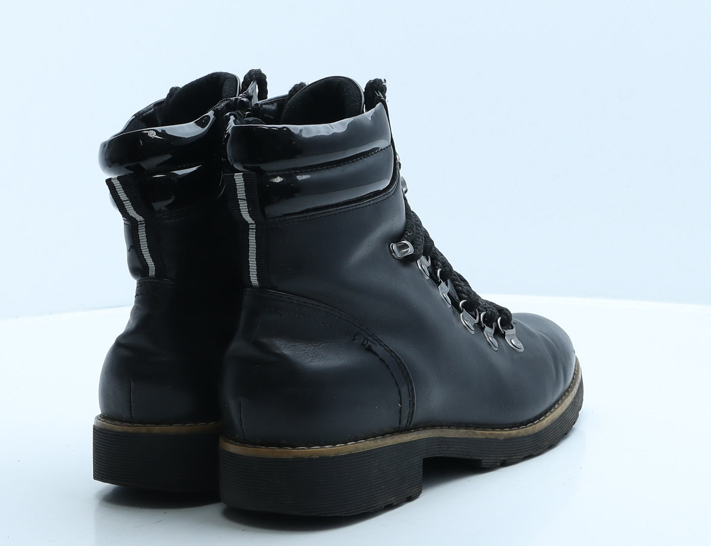 F&F Womens Black Faux Leather Combat Boot UK 7 41