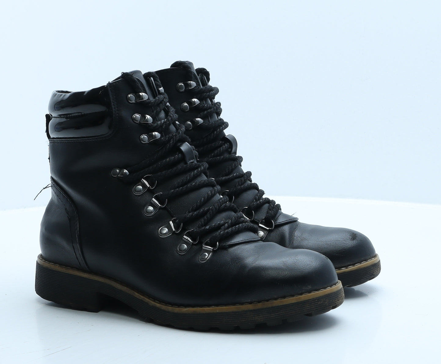 F&F Womens Black Faux Leather Combat Boot UK 7 41