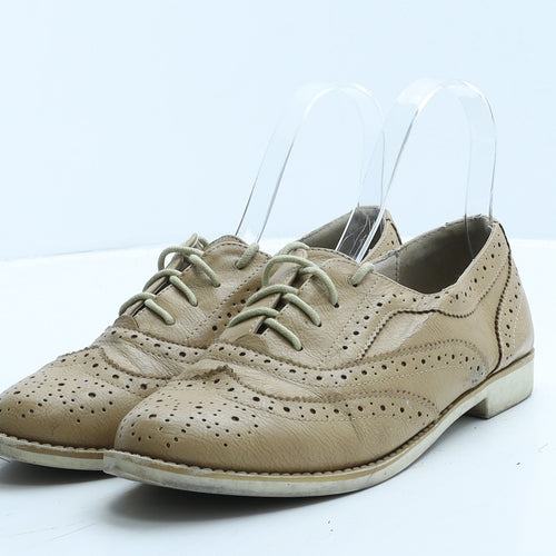 John Rocha Womens Beige Faux Leather Oxford Casual UK 5 38 - Brogue Style