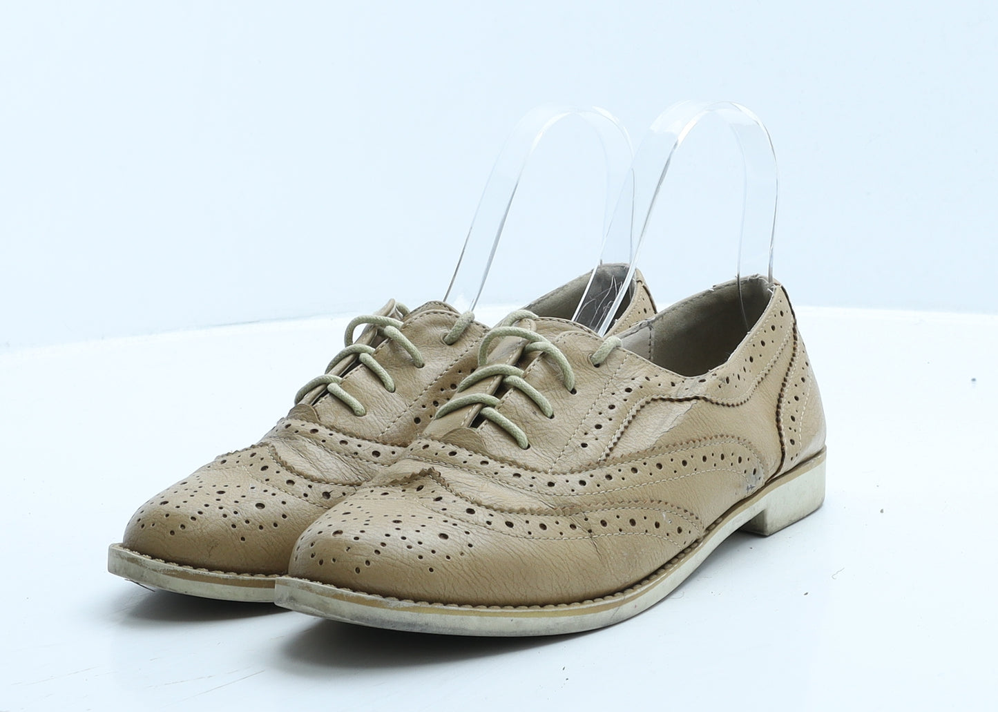 John Rocha Womens Beige Faux Leather Oxford Casual UK 5 38 - Brogue Style