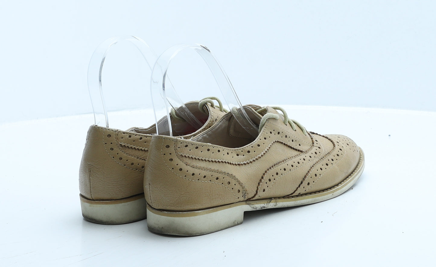 John Rocha Womens Beige Faux Leather Oxford Casual UK 5 38 - Brogue Style