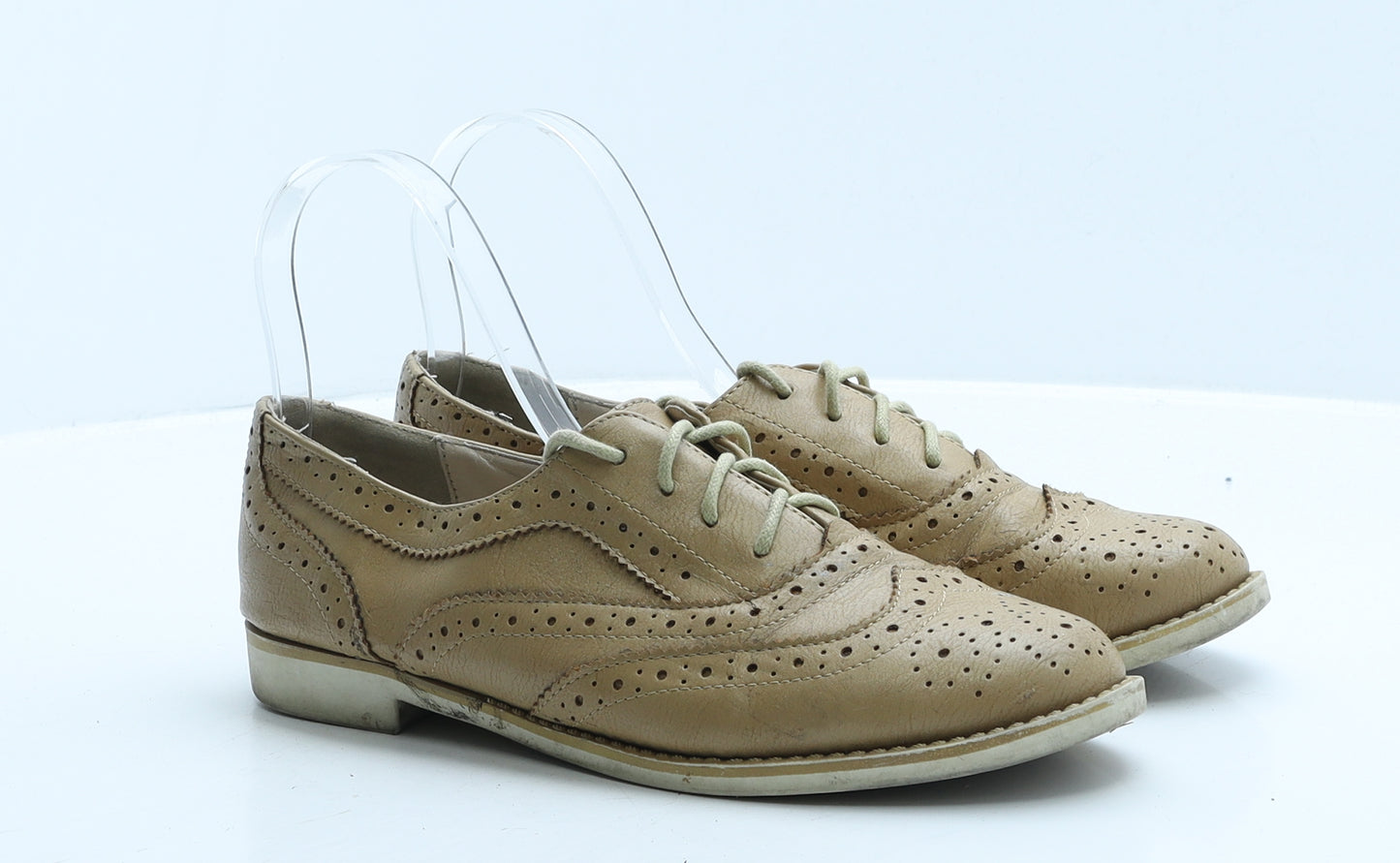 John Rocha Womens Beige Faux Leather Oxford Casual UK 5 38 - Brogue Style