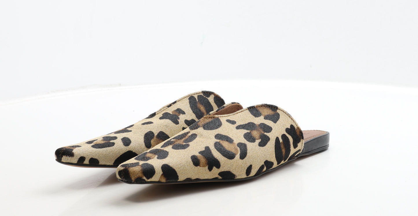 ASOS Womens Brown Animal Print Polyester Slip On Flat UK 6 39 - Leopard Print