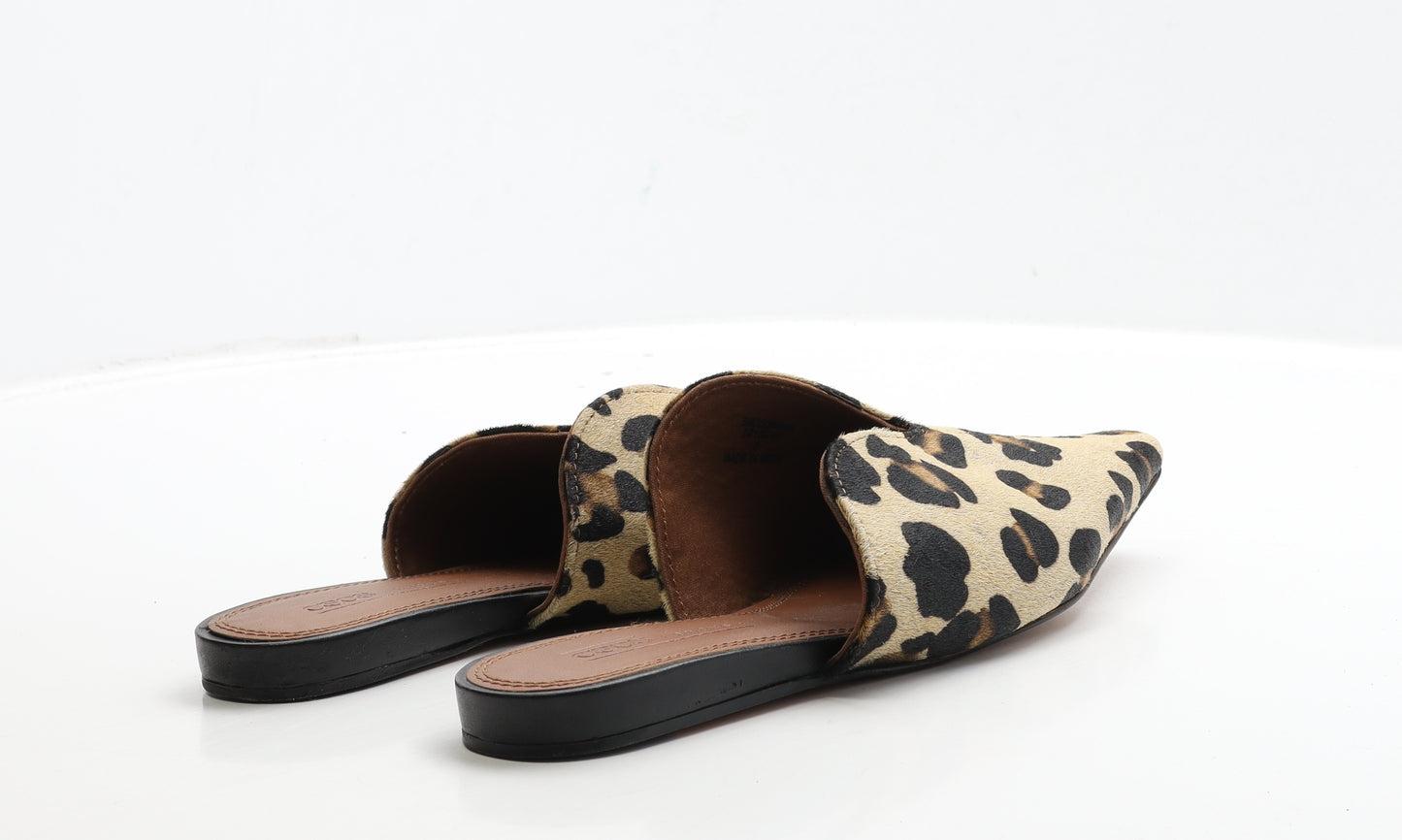 ASOS Womens Brown Animal Print Polyester Slip On Flat UK 6 39 - Leopard Print