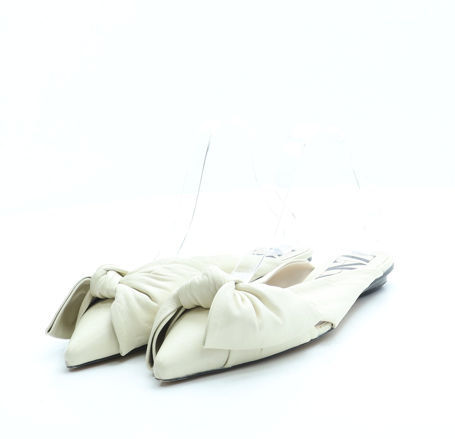 Zara Womens Ivory Leather Slip On Flat UK 5 38