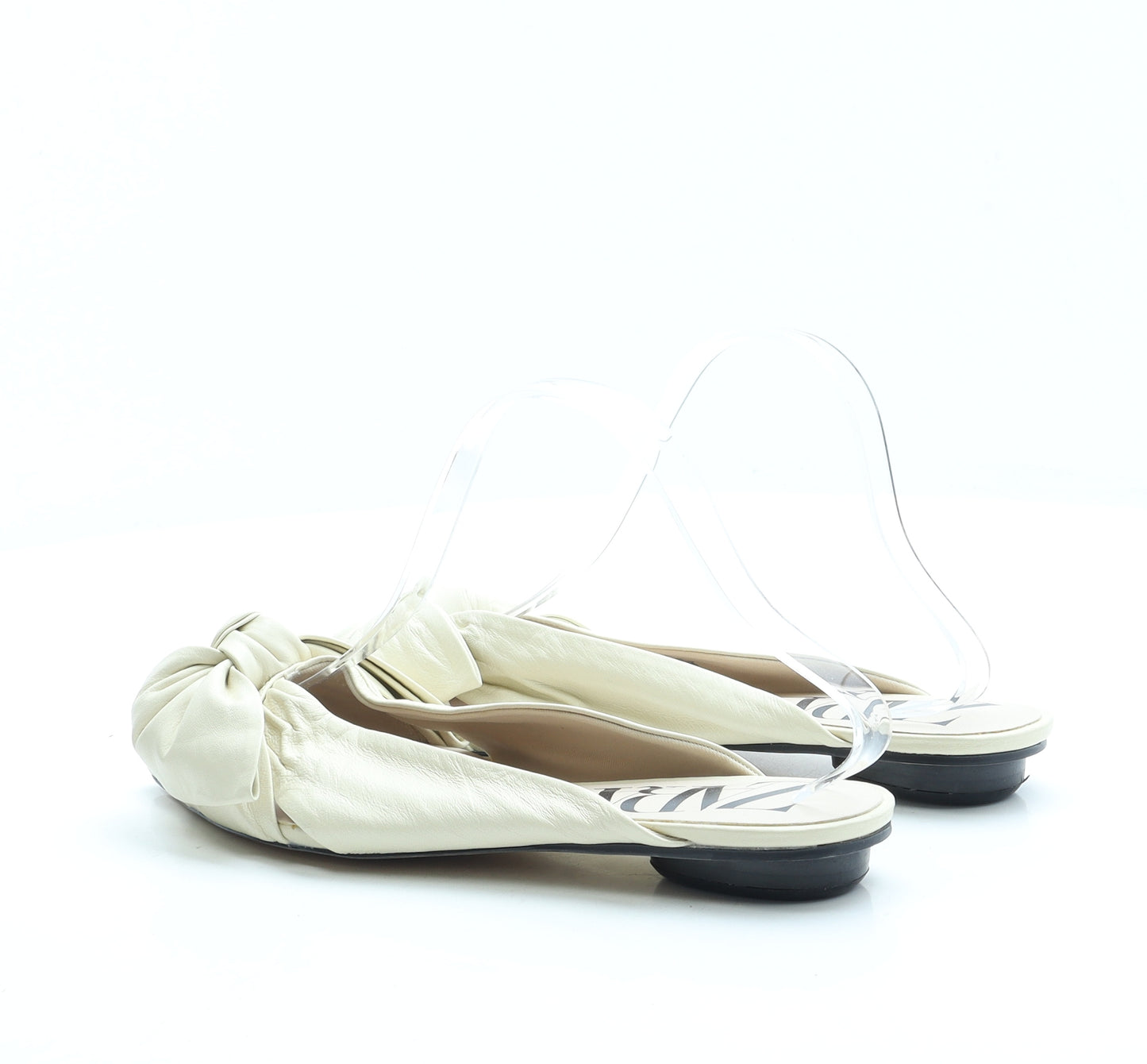Zara Womens Ivory Leather Slip On Flat UK 5 38