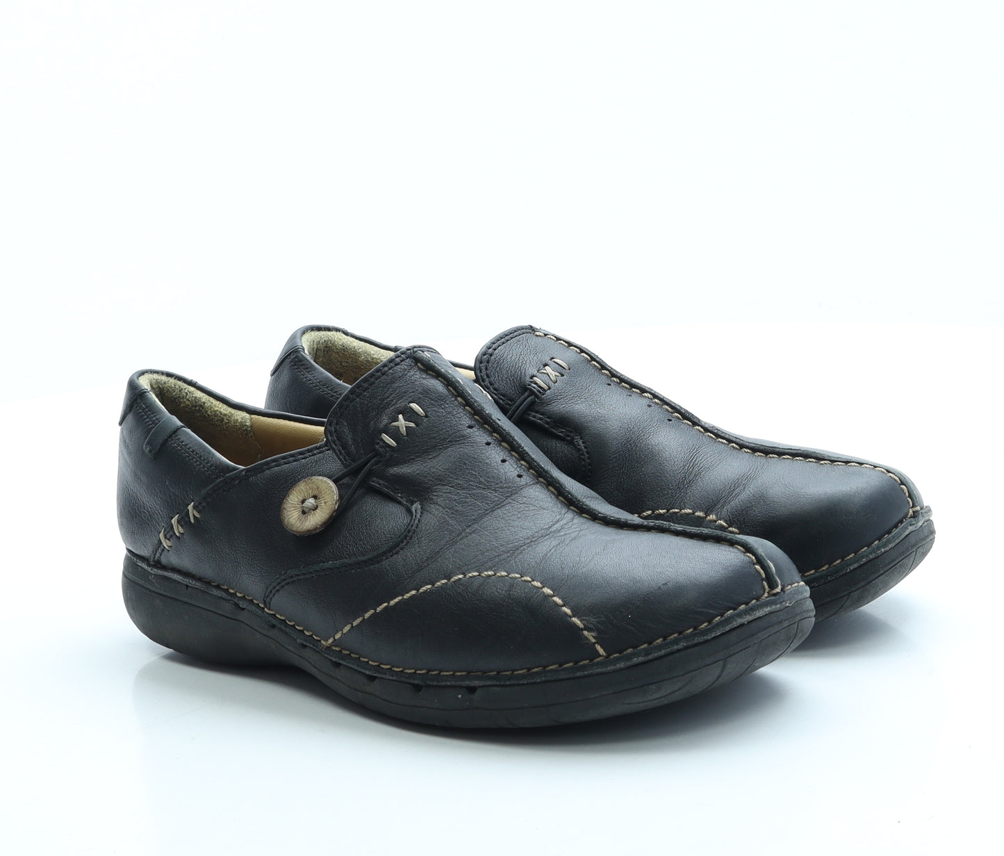 Clarks Womens Black Leather Slip On Flat UK 5.5 39