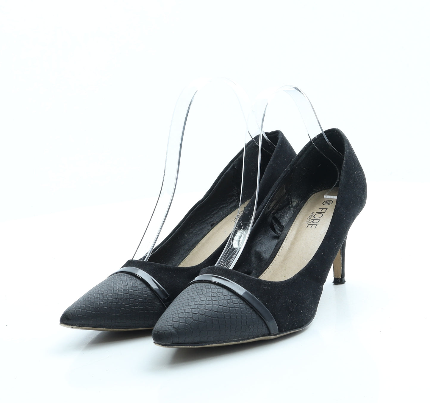 Fiore Womens Black Leather Court Heel UK 5 38 - Wide Fit