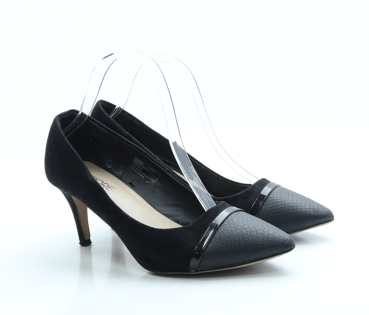 Fiore Womens Black Leather Court Heel UK 5 38 - Wide Fit